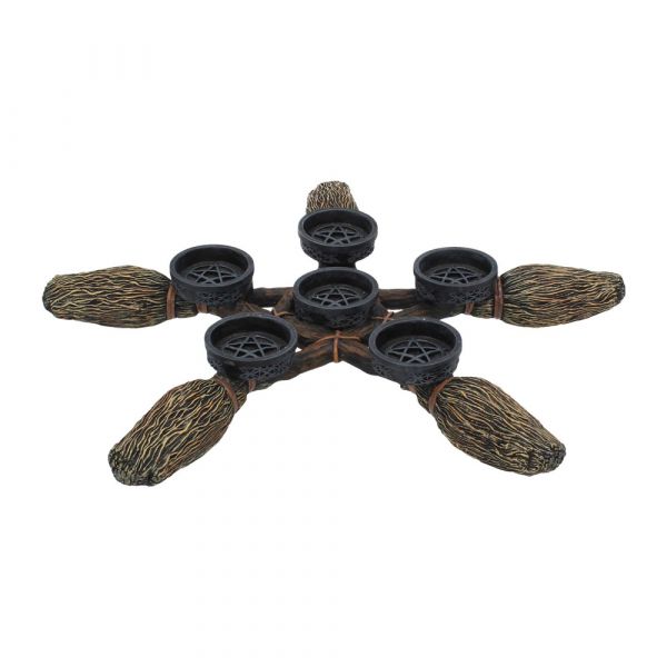 Broomstick Pentagram Tea Light Holder 34cm